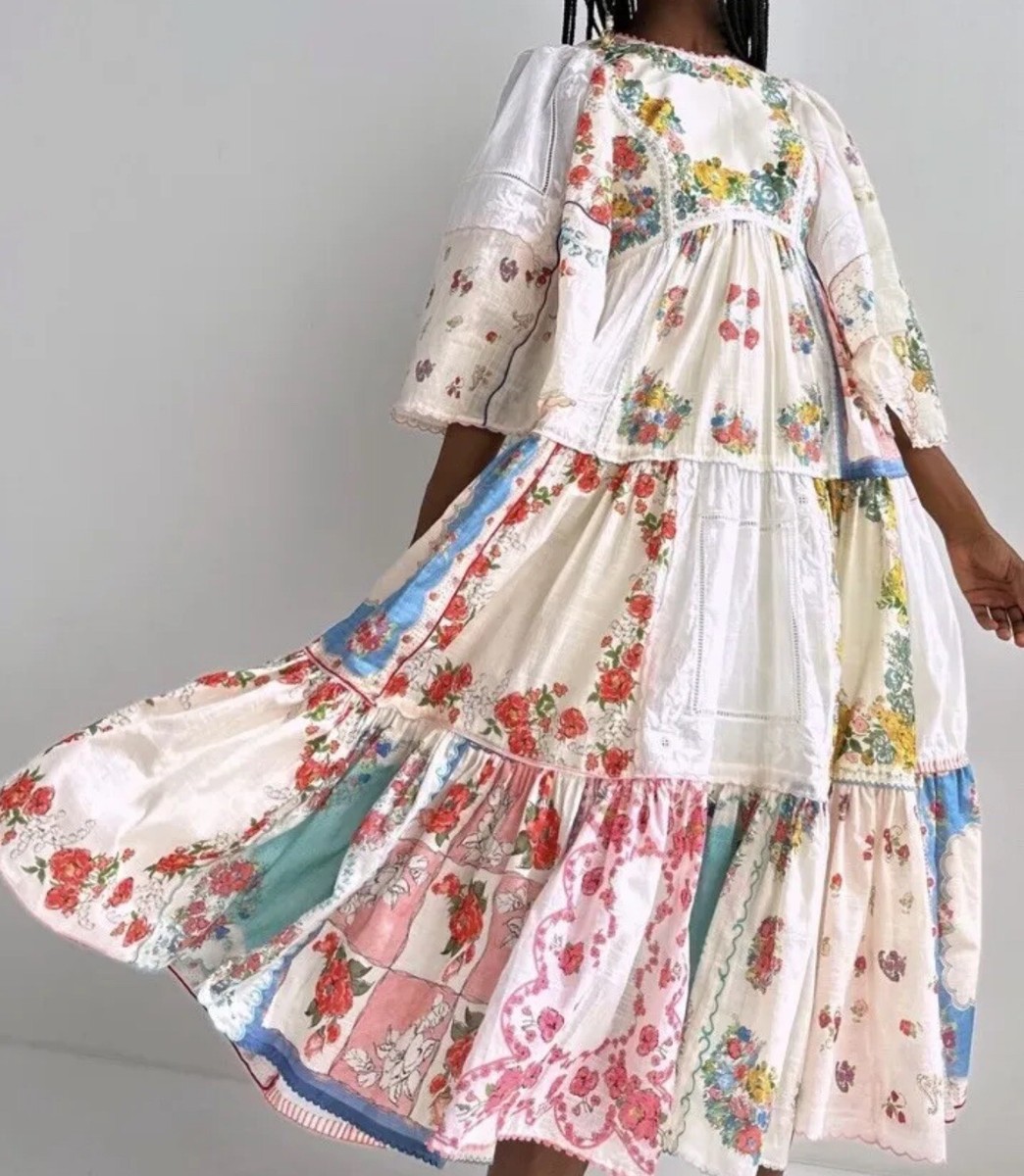 Zimmermann Clover Patched Midi Dress Floral Broderie Trim White