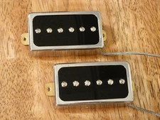 HUMBUCKER SIZED P90 GUITAR PICKUP SET ALNICO 5 BLACK ENCASED IN CHROME