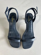 Lulus Blue Everleigh Ankle Strap Crocodile Embossed Heel Sandals Size 9