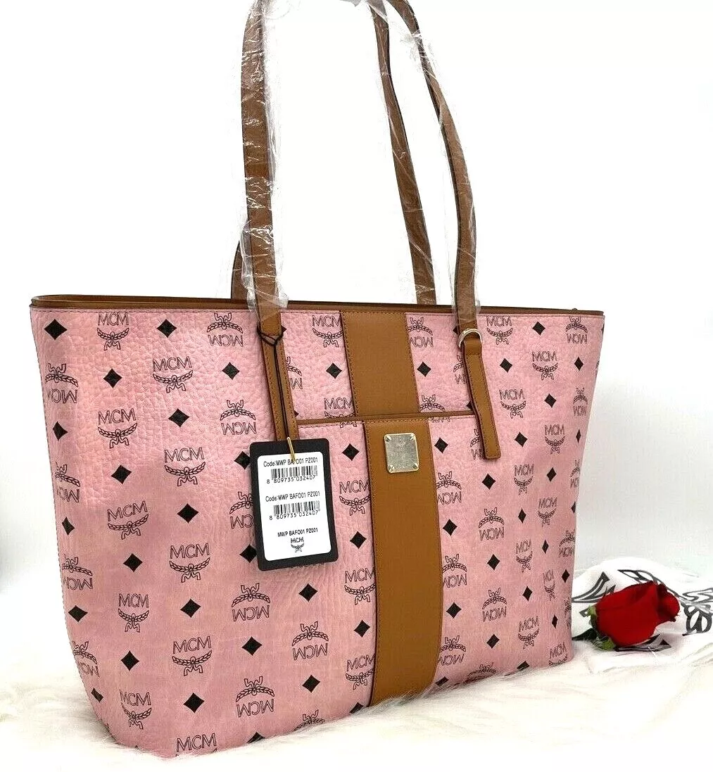 MCM Pink Visetos Coated Canvas and Leather Mini Anya Zip Tote MCM