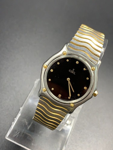 Reloj de cuarzo vintage Ebel clásico ondulado medio dorado negro 14800194 781903 para hombre 33 mm - Imagen 2 de 23