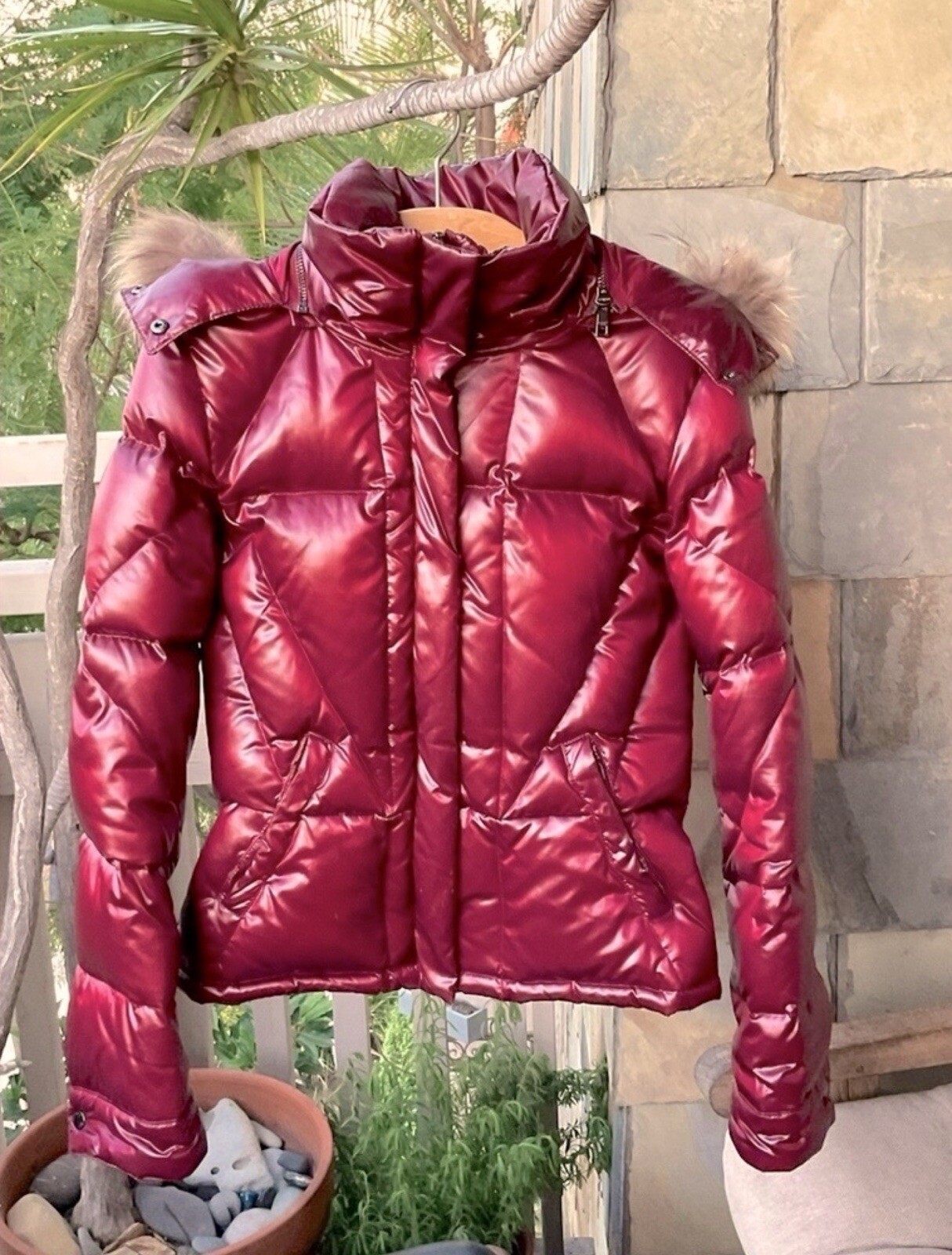 Ruby red 80% SILK, feather, goose down jacket wit… - image 4