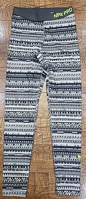 Women's Nike Pro Bit Aztec Performance Leggings Hyperwarm Medium M Gray 