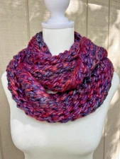 Infinity Handmade Crochet Scarf~7x76~ Long Wide Purple Sparkle Machine Washable!