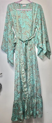 777 grüngold glamourös langes Ankleid Kimono Einheitsgröße UK 10 12 14