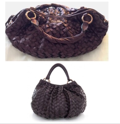 Miu Miu By Prada Fango Woven Intreccio Leather Bag Purple | eBay