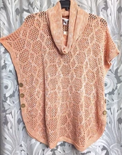2X 3X CJ BANKS CORAL OPEN WORK COWL NECK KNIT CROCHET PONCHO RUANA SWEATER NEW