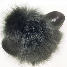 KARAUSA FLUFFY SLIP ON SLIDES FAUX FUR SANDALS, 2x24, 3x$30 Free Final Closesale