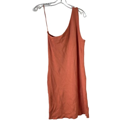 NWT HOUSE OF HARLOW 1960 womens sz L burnt orange one shoulder ribbed knit  dress | eBay