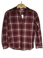 Ann Taylor Loft S NWT Collared Pullover V Neck Red Plaid Cotton Msrp 55