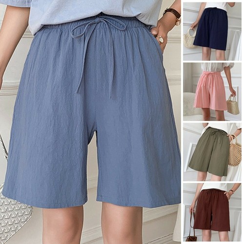 Damen Breit Beintaschen Shorts Hotpants Locker Baumwolle Leinen Koreanisch Weste - Bild 1 von 20