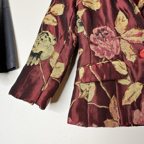 Vintage 80s Le Chateau Red Floral Rayon Womens Designer Blazer Jacket Size XXS - Picture 5 of 8