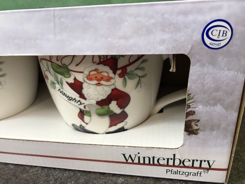 Pfaltzgraff Winterberry Naughty And Nice Mugs, Set of 2, 20 oz NEW - Picture 3 of 9