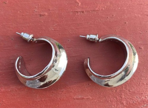 Orecchini a cerchio donna classici 1" cerchio largo placcato oro bianco 18 kt gioielli - Foto 2 di 7