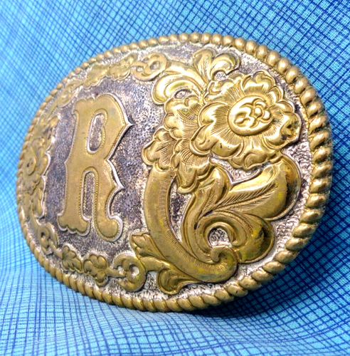R Gürtelschnalle funktionstüchtig Cowboys Western Initiale R Monogramm Vintage 80er Crumrine.QRT644 - Bild 7 von 11