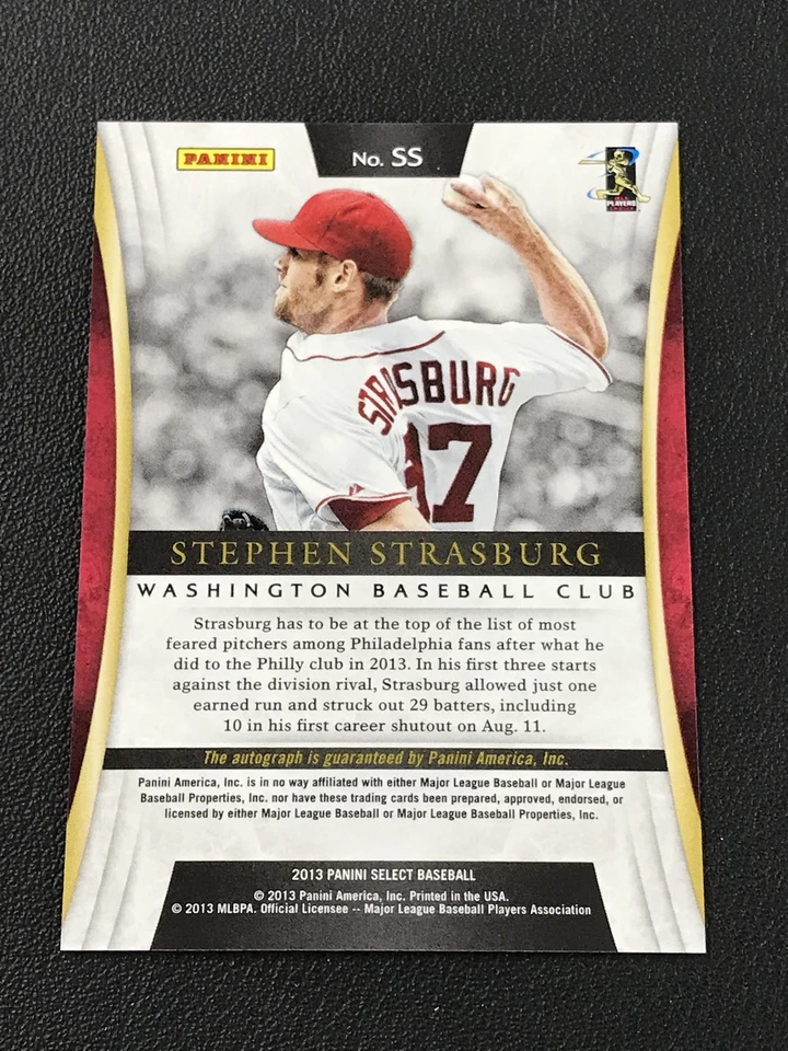 2013 Panini Select Signatures #SS Stephen Strasburg Autograph Senators - Image 2 of 2