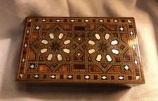 Middle Eastern Khatam Marquetry Simulated Mother of Pearl Inlay Hinged Box