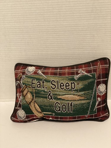 EAT SLEEP & GOLF tapestry Throw Accent Pillow 12"X8" made in USA