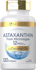 Astaxanthin 12mg | 120 Softgels | from Microalgae, with Coconut Oil | by Carlyle