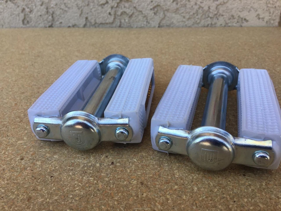 NEW 1/2" Classic WHITE UNION BLOCK Pedals for 1-piece Cranks Schwinn Old School - Image 3 of 4