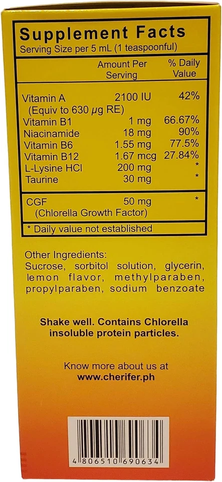 2 jarabes factor de crecimiento de Chlorella, taurina y lisina 240 ml cada uno Foto 3 de 4