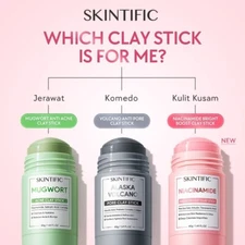 3x SKINTIFIC Series Clay Mask Stick Niacinamide Mugwort Volcano Clay Stick Mask