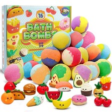 Zippytots Kids Bath Bombs with Food Toys Inside, 16 Pack Colorful Surprise Bath