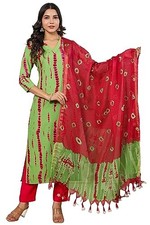 GoSriKi Women's Rayon Blend Straight Printed Kurta with Pant Dupatta