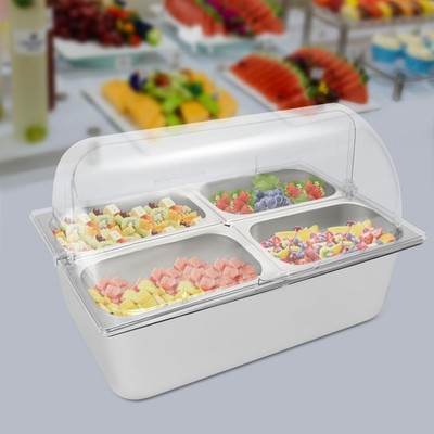 4-Grid Stainless Steel Serving Container Flip Fruit Basin Food Serving Container