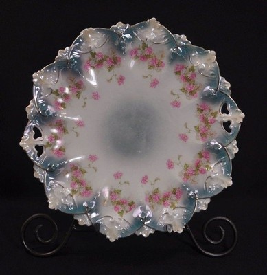 Austria MZ Moritz Zdekauer Cabinet Plate Pink Flowers Luster 20 Points 1884-1909