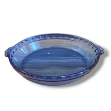 Vintage PYREX Cobalt Blue Glass Fluted Pie Pan Crimped Deep Dish Plate 10"