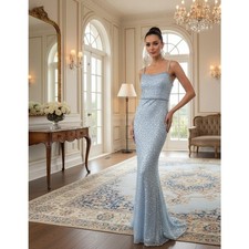 Dress the Population Light Blue Sequin Gown   Size Small, NWT