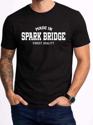 Mens Black T-Shirt Spark Bridge Place Name Birthday Gift