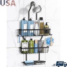 Large Capacity Shower Caddy 3 Baskets 6 Hooks Rustproof Hanging Organizer New