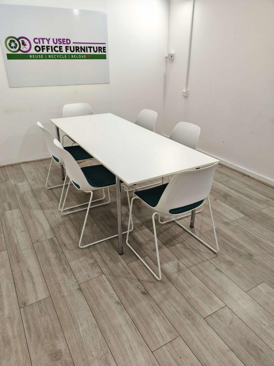 Brunner 6-Person Conference Table, White Top, Chrome Folding Frame