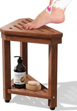 Shower Foot Rest 15 in, Acacia Shower Stool for Shaving Legs,Corner Bath Show