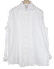 SUITSUPPLY Men's Formal Shirt 47 White Slim Traveller Cotton Button-Up 