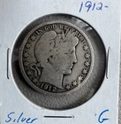 1912 P 50c Barber Half Dollar  SILVER - RAW - Good  Original Coin Free Shipping