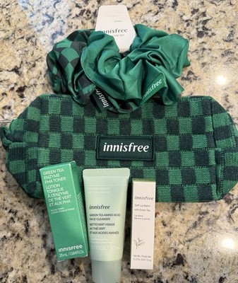 Innisfree Bundle Green Tea Cleanser Lip Balm Toner with Woven Bag & Scrunchies