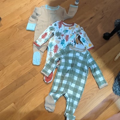 Cloud Island Footed Zip Sleepers (x3) 0-3 Months Cotton Knit Boy / Girl Bodysuit