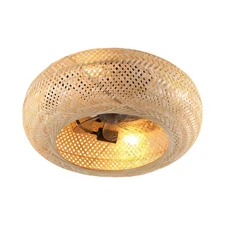 19" Rattan Ceiling Fan with 4 Bulb, Remote Control, 7 Blade, Reversible DC Motor