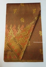 Brown Thai Silk Fabric Brocade Traditional Pattern Ideal for Dress Skirts