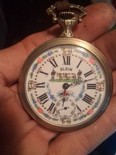 Elgin Swiss 17 Jewels 324 Pocket Watch With Ornate Cow Dial