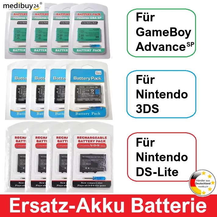 MEDIBUY24 Batteria di ricambio per Nintendo Gameboy Advance GBA DS Lite 3DS Battery Pack