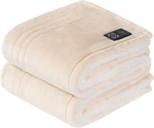 Sealy Heated Blanket Throw with Built-in Button Controller, Reversible Flannel t