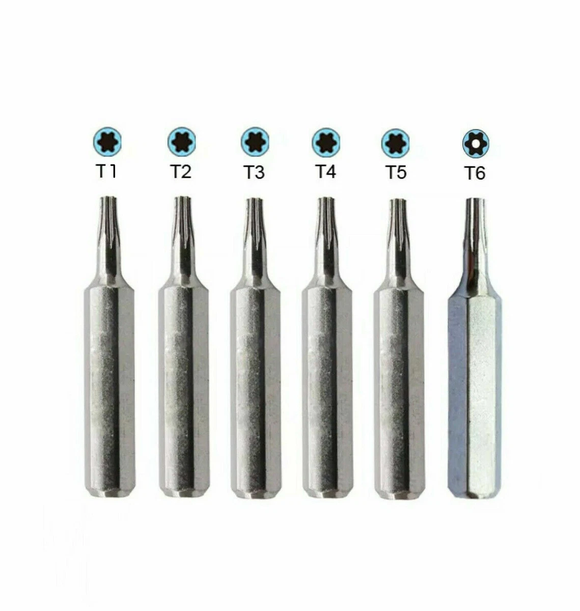 Destornillador Torx micro Bit Set T1,T2, T3, T4, T5,TR6 T6H Seguridad Hex  4mm