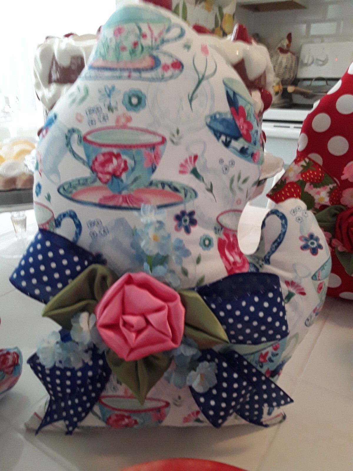 PINK & BLUE ENGLISH TEACUPS BIG MICHIGAN STATE SHAPE ACCENT PILLOW