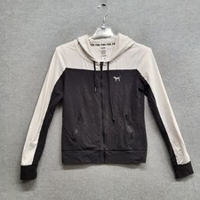 Pink Victorias Secret Women Sweatshirt Small Black Hoodie Logo Pockets Full Zip