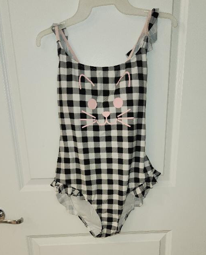 HOT TOPIC One Piece Cat Swimsuit Size Large Bathing Suit Pink Black White NWT!