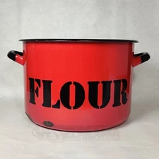 Vintage Huta Silesia Enamel Enamelware FLOUR Bin Storage Pot Poland MCM 60s